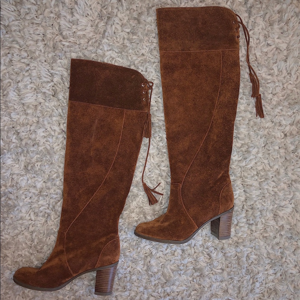 Over the knee- leather tie heeled boots - Picture 5 of 7